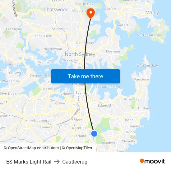ES Marks Light Rail to Castlecrag map