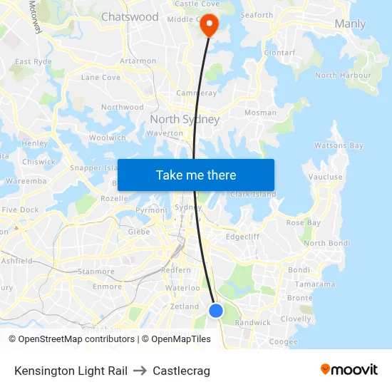 Kensington Light Rail to Castlecrag map