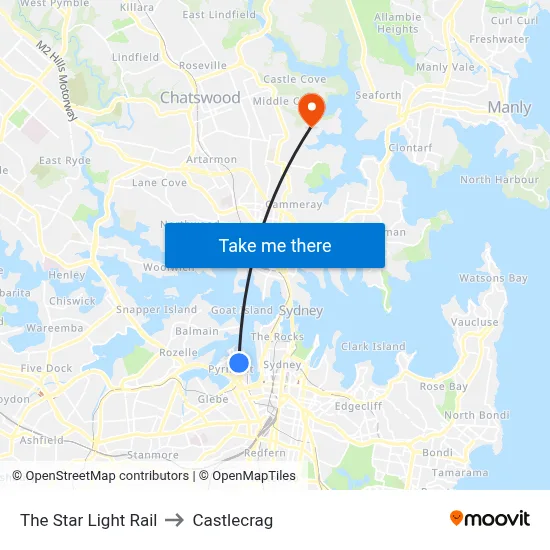 The Star Light Rail to Castlecrag map