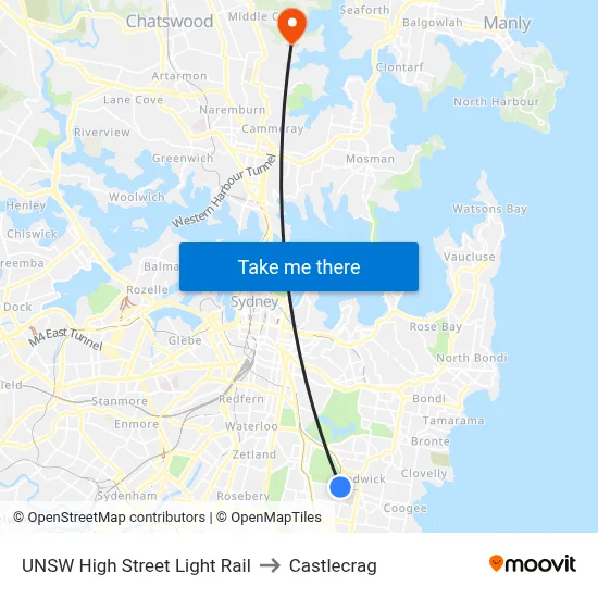 UNSW High Street Light Rail to Castlecrag map