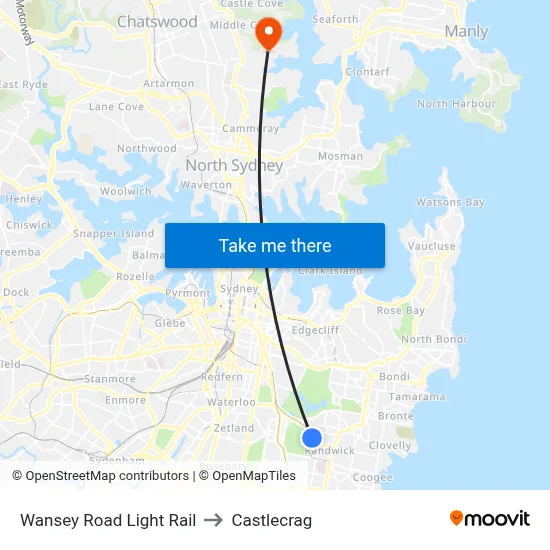 Wansey Road Light Rail to Castlecrag map