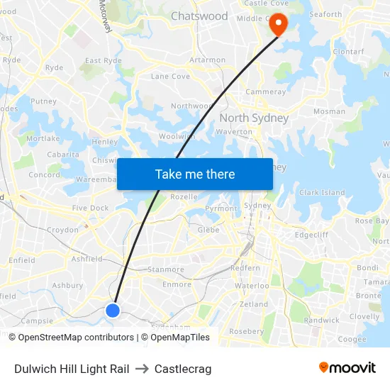 Dulwich Hill Light Rail to Castlecrag map