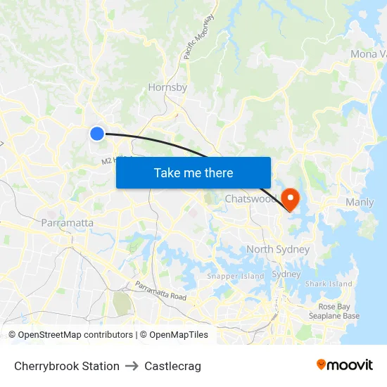 Cherrybrook Station to Castlecrag map