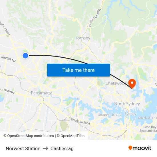 Norwest Station to Castlecrag map