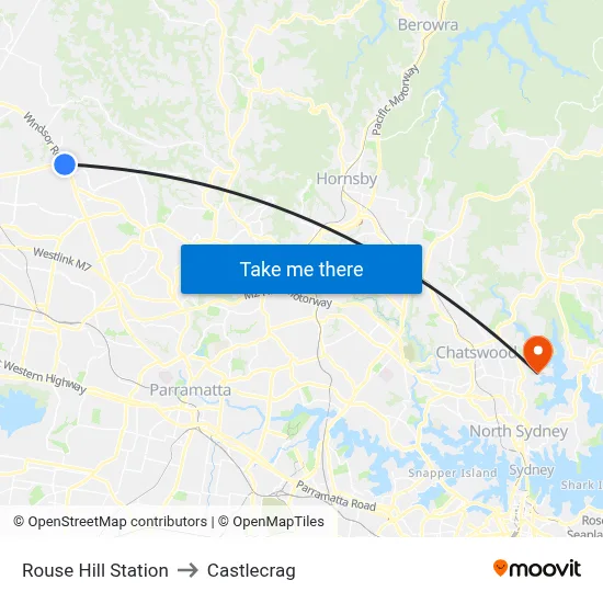 Rouse Hill Station to Castlecrag map