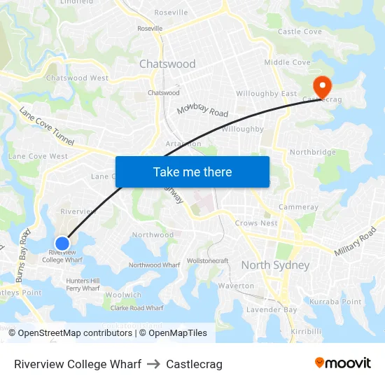 Riverview College Wharf to Castlecrag map