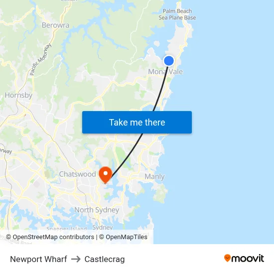 Newport Wharf to Castlecrag map