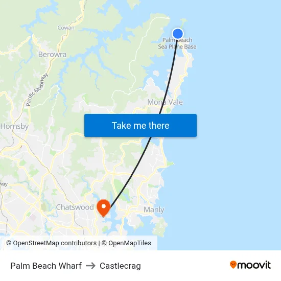 Palm Beach Wharf to Castlecrag map