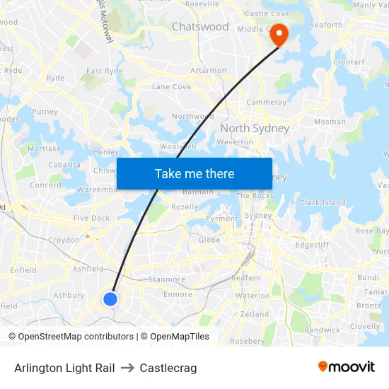 Arlington Light Rail to Castlecrag map