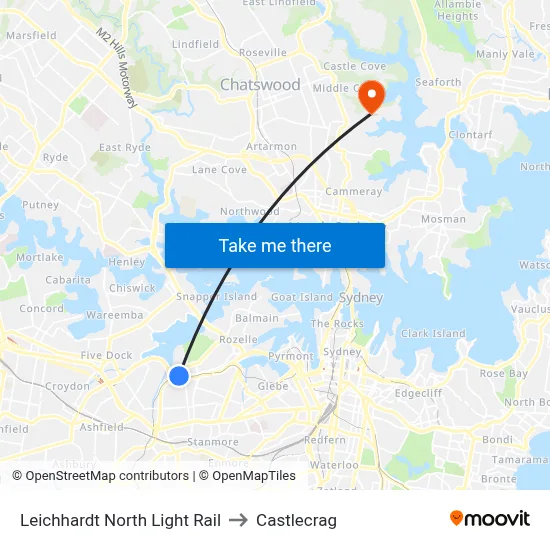 Leichhardt North Light Rail to Castlecrag map