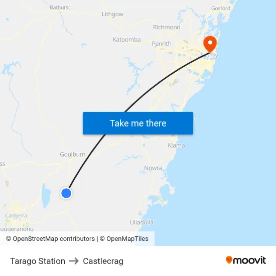 Tarago Station to Castlecrag map
