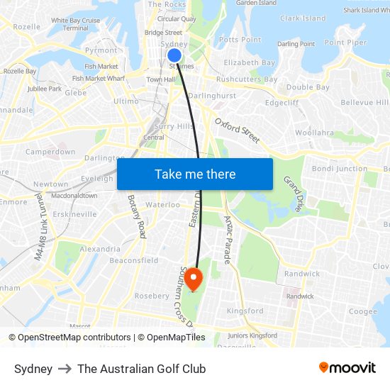 Sydney to The Australian Golf Club map