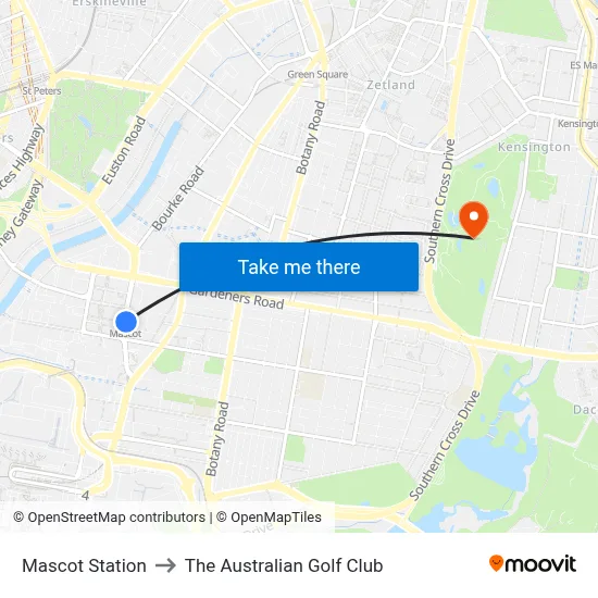 Mascot Station to The Australian Golf Club map