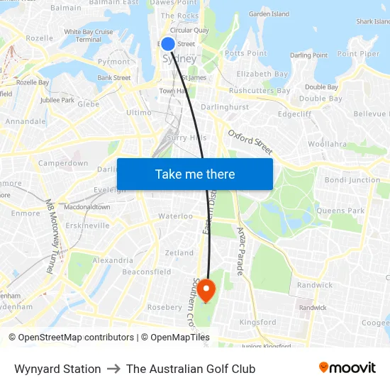 Wynyard Station to The Australian Golf Club map