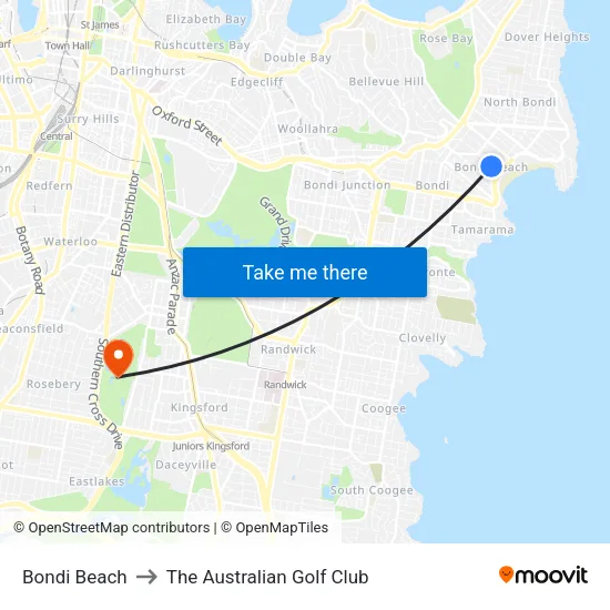 Bondi Beach to The Australian Golf Club map