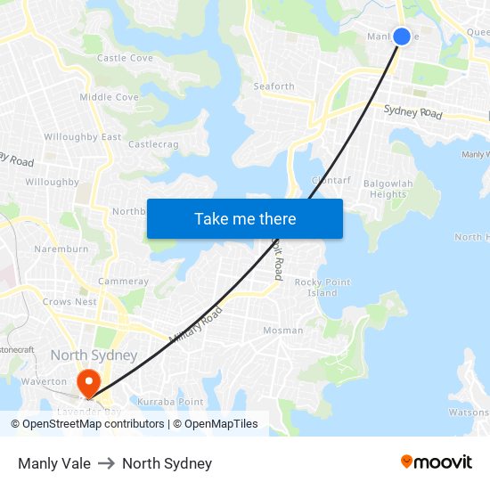 Manly Vale to North Sydney map