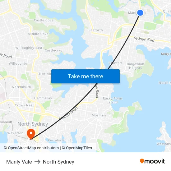 Manly Vale to North Sydney map