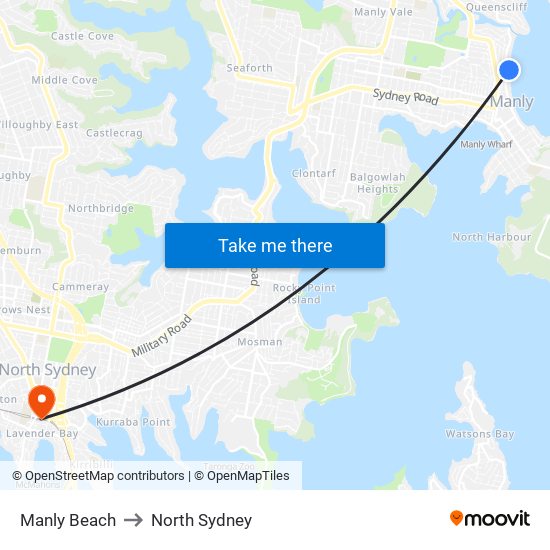 Manly Beach to North Sydney map