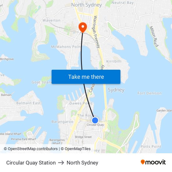 Circular Quay Station to North Sydney map