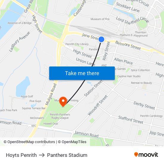 Hoyts Penrith to Panthers Stadium map