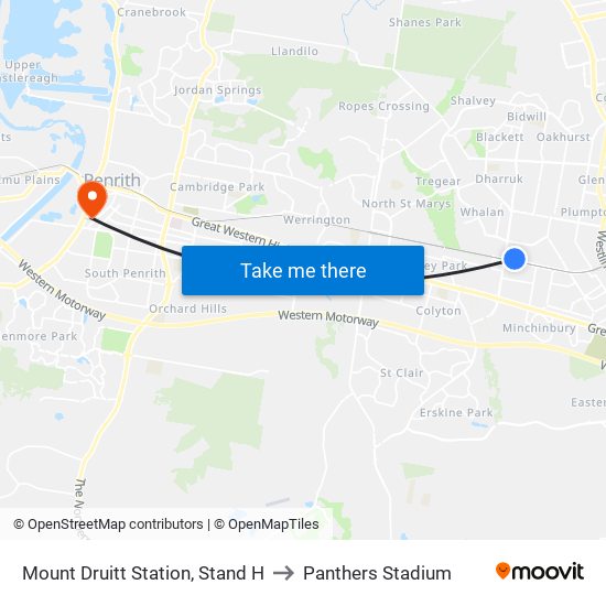 Mount Druitt Station, Stand H to Panthers Stadium map