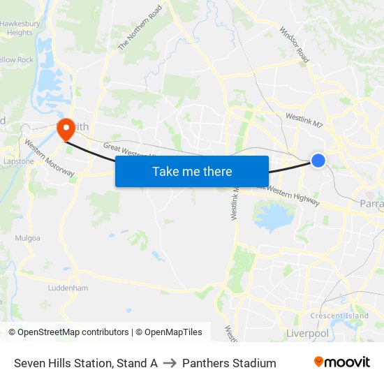 Seven Hills Station, Stand A to Panthers Stadium map