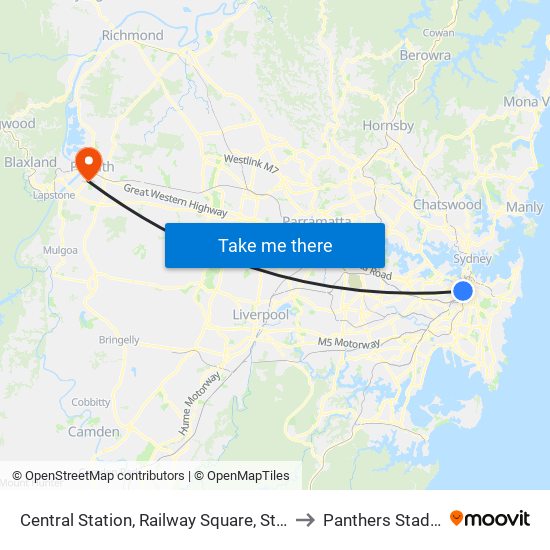 Central Station, Railway Square, Stand M to Panthers Stadium map