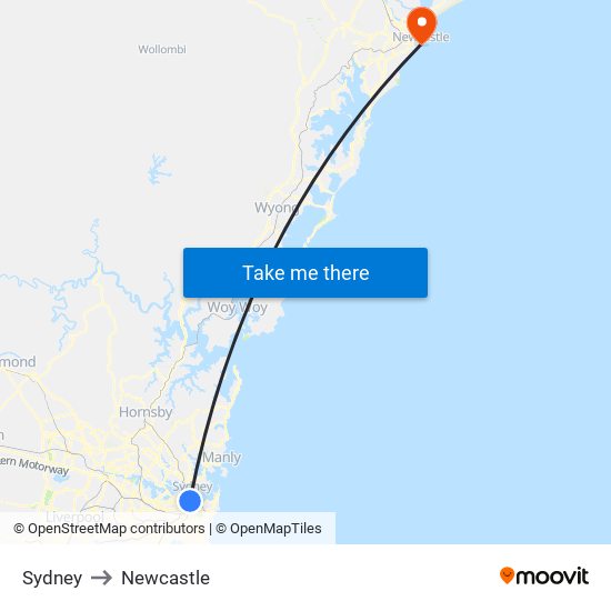 Sydney to Newcastle map