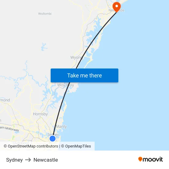 Sydney to Newcastle map
