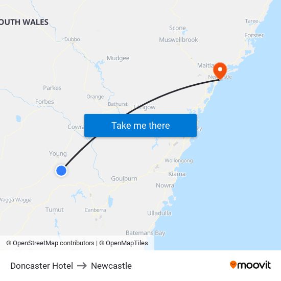 Doncaster Hotel to Newcastle map