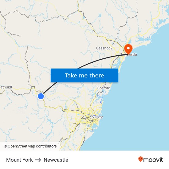 Mount York to Newcastle map