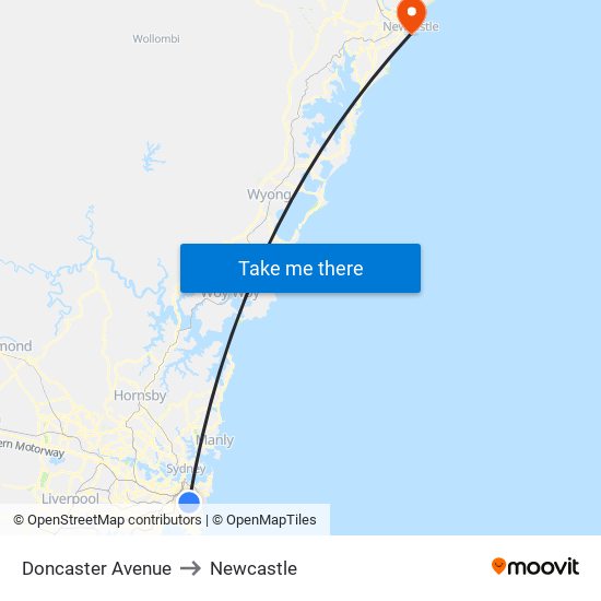 Doncaster Avenue to Newcastle map