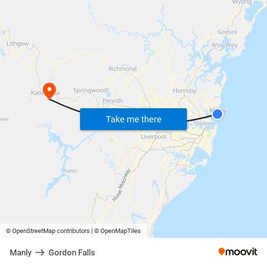 Manly to Gordon Falls map