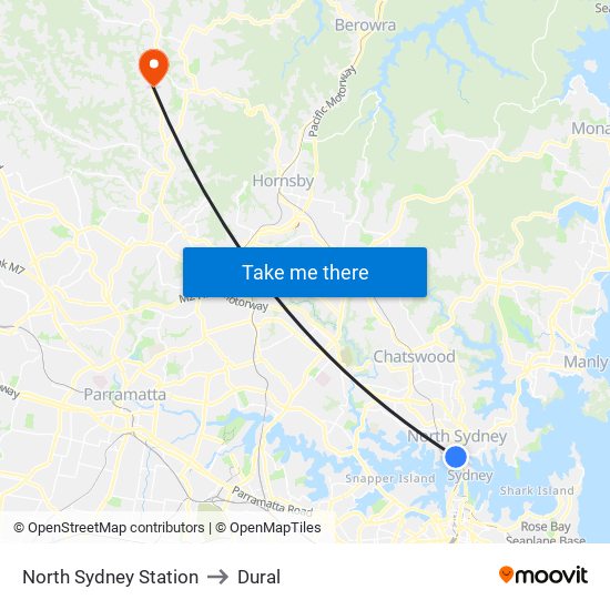 North Sydney Station to Dural map