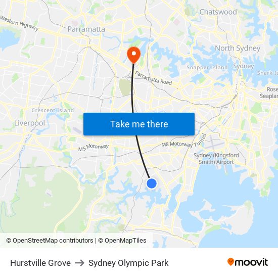 Hurstville Grove to Sydney Olympic Park map