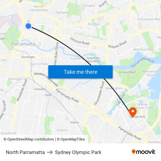 North Parramatta to Sydney Olympic Park map