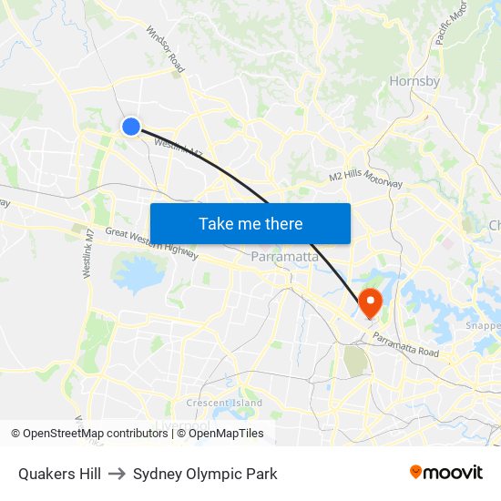 Quakers Hill to Sydney Olympic Park map