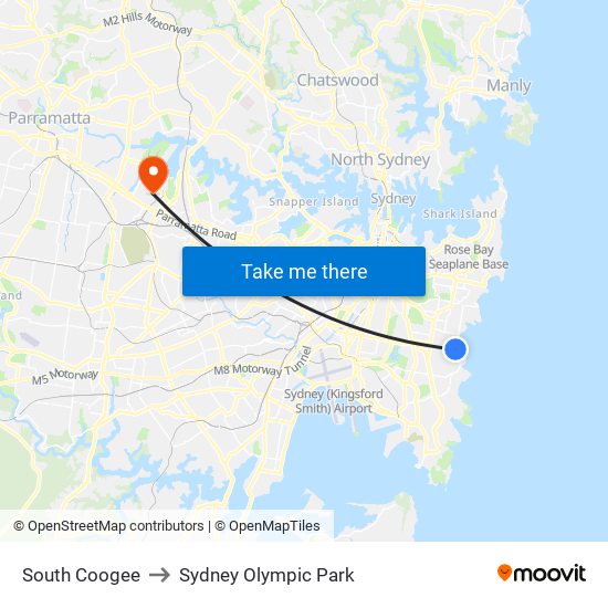 South Coogee to Sydney Olympic Park map
