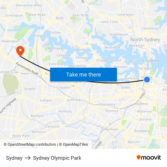 Sydney to Sydney Olympic Park map