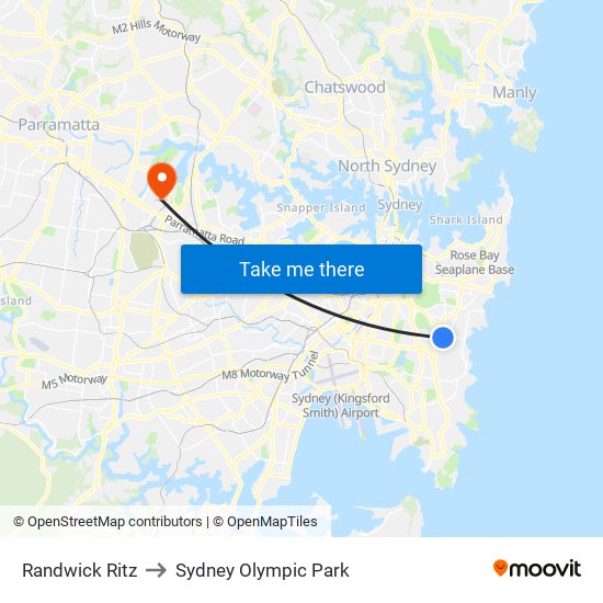 Randwick Ritz to Sydney Olympic Park map