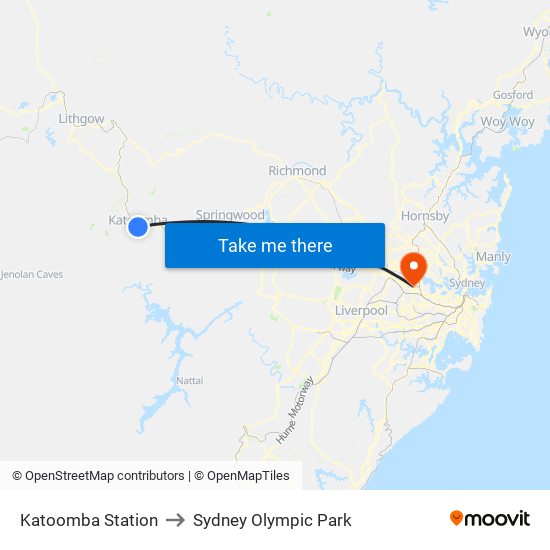 Katoomba Station to Sydney Olympic Park map