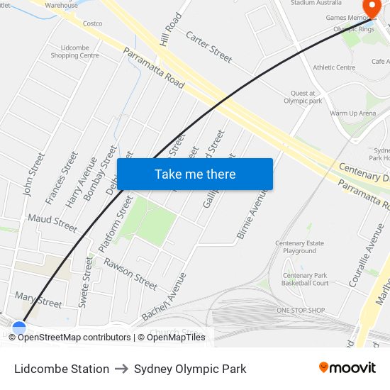 Lidcombe Station to Sydney Olympic Park map