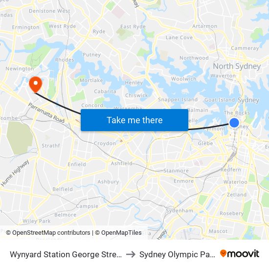 Wynyard Station George Street to Sydney Olympic Park map