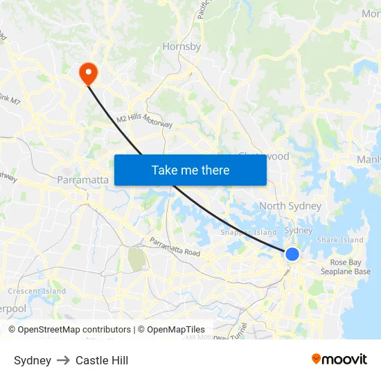 Sydney to Castle Hill map