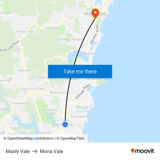 Manly Vale to Mona Vale map