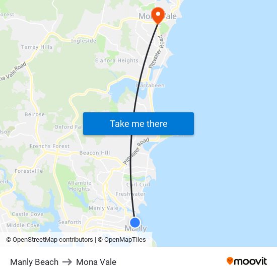 Manly Beach to Mona Vale map