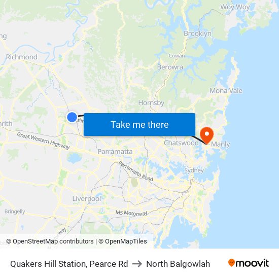 Quakers Hill Station, Pearce Rd to North Balgowlah map