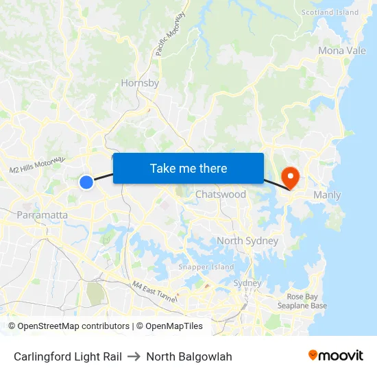 Carlingford Light Rail to North Balgowlah map