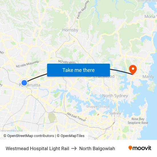 Westmead Hospital Light Rail to North Balgowlah map