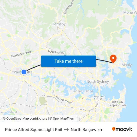 Prince Alfred Square Light Rail to North Balgowlah map